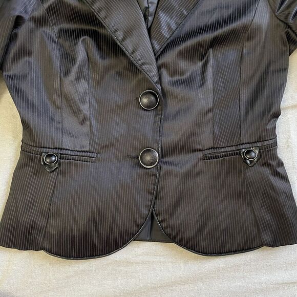 NISSHI by Duse Victorian Vampire Blazer Women S/M 36 Black Satin Goth VTG Crop - Picture 3 of 13
